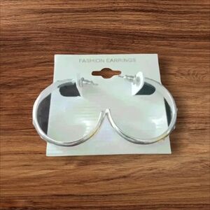 Silver hoop earrings with rhinestone decor